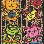 Gattini maneki neko - Quadro small in velluto da colorare ColorVelvet