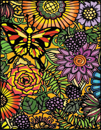 Fiori e farfalla - Quadro large in velluto da colorare