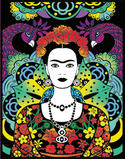 Viso Frida Kahlo - Quadro small in velluto da colorare