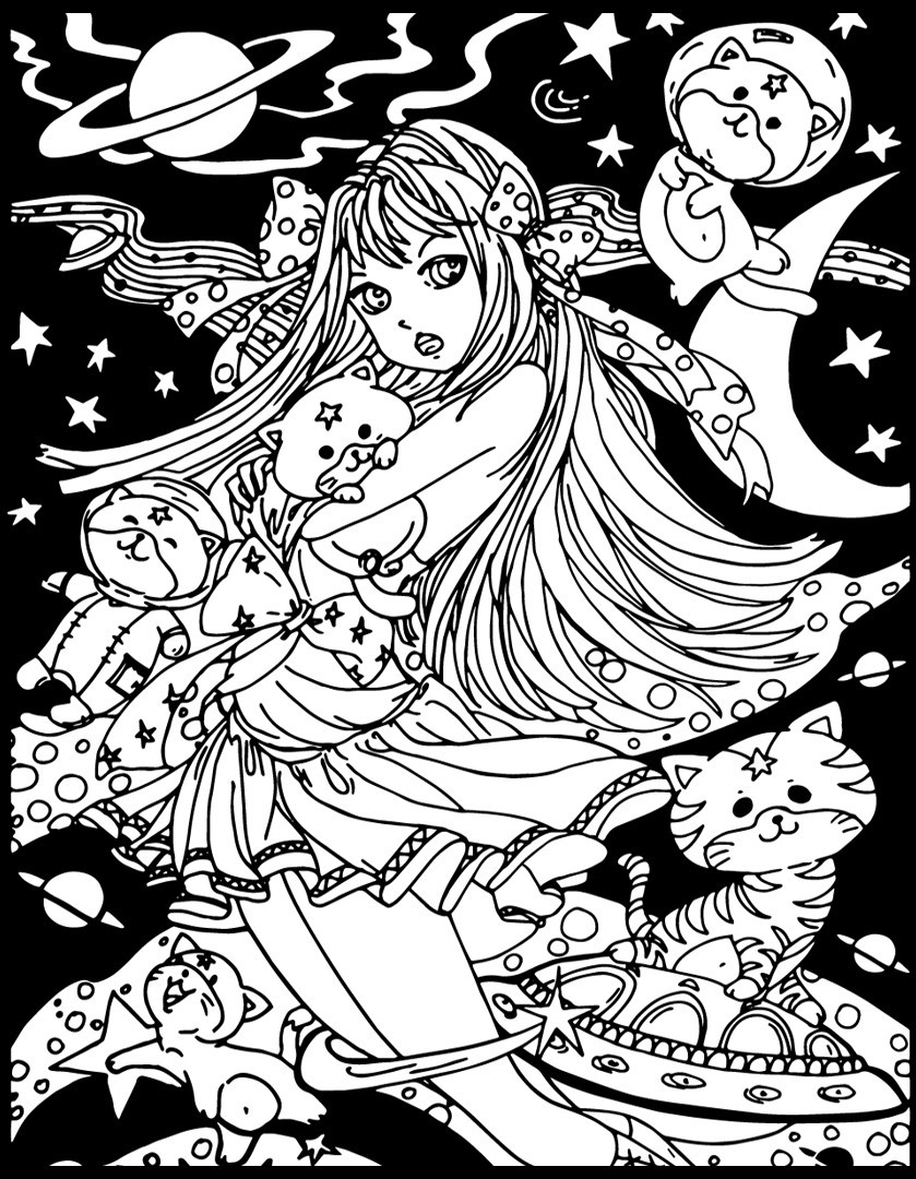 Manga Girl disegno in bianco e nero da colorare